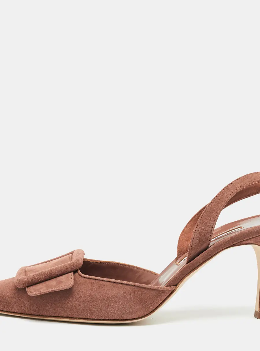 Manolo Blahnik Maysli Size 40 Pink Suede Slingback Pumps