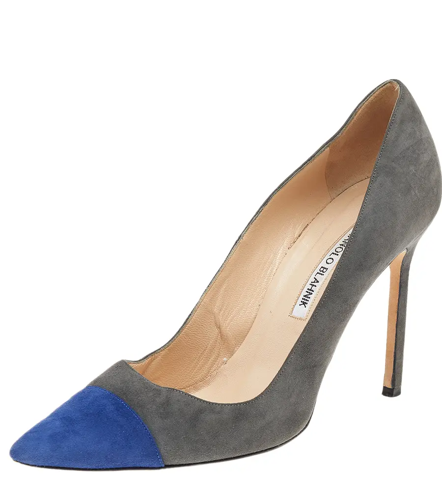 Manolo Blahnik Grey/Blue Suede Pointed Toe Pumps Size 40