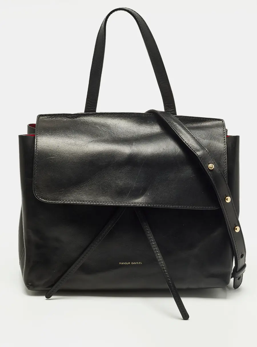 Mansur Gavriel Lady Flap Black Leather Top Handle Bag