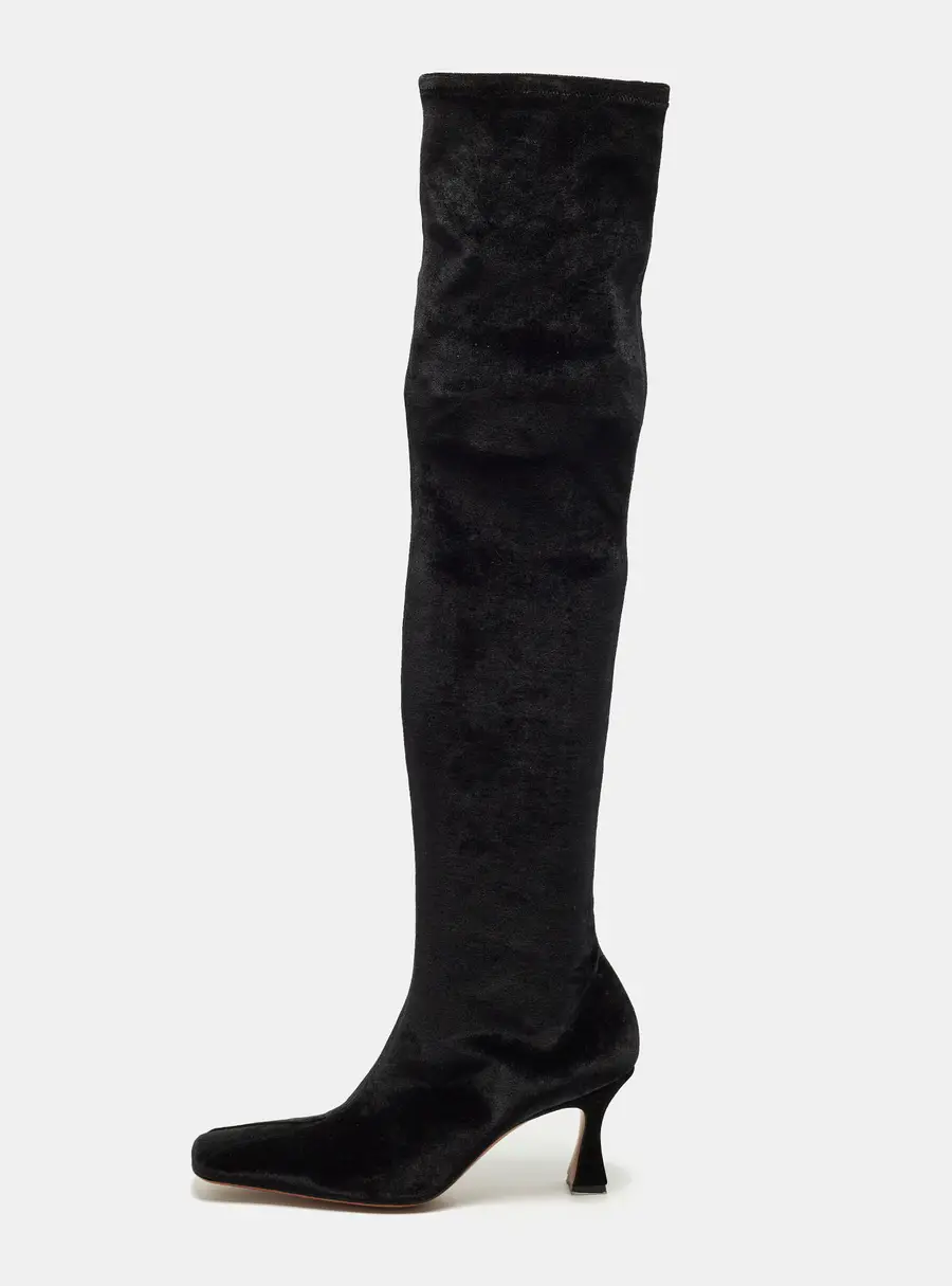 Manudieci Size 40 Black Velvet Knee Length Boots