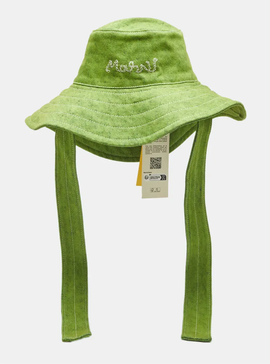 Marni Green Denim Logo Embroidered Bucket Hat M
