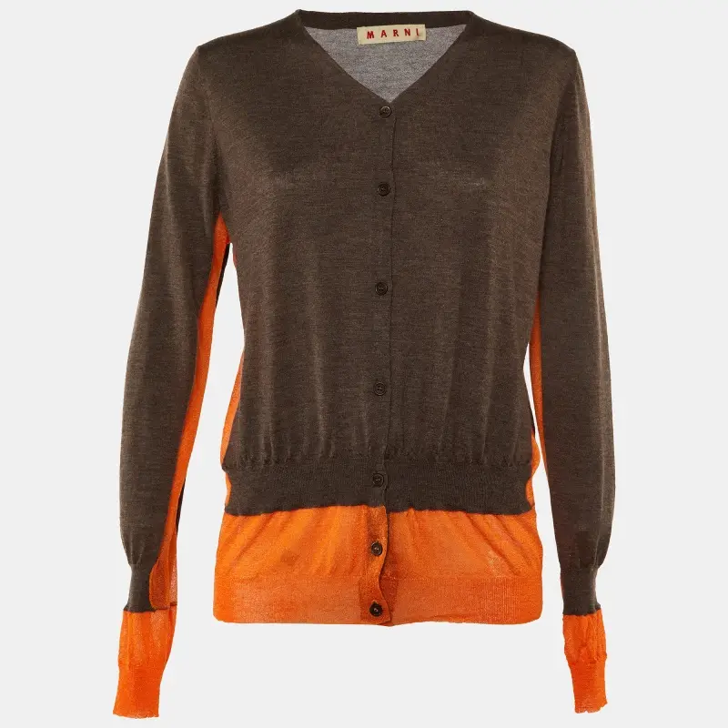 Marni Grey Cashmere Button Front Contrast Panel Detail Cardigan L
