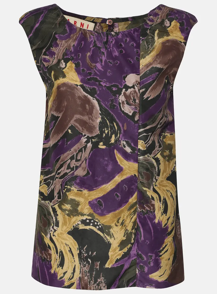 Marni Purple/Gold Polyester Sleeveless Loose Fit Blouse M