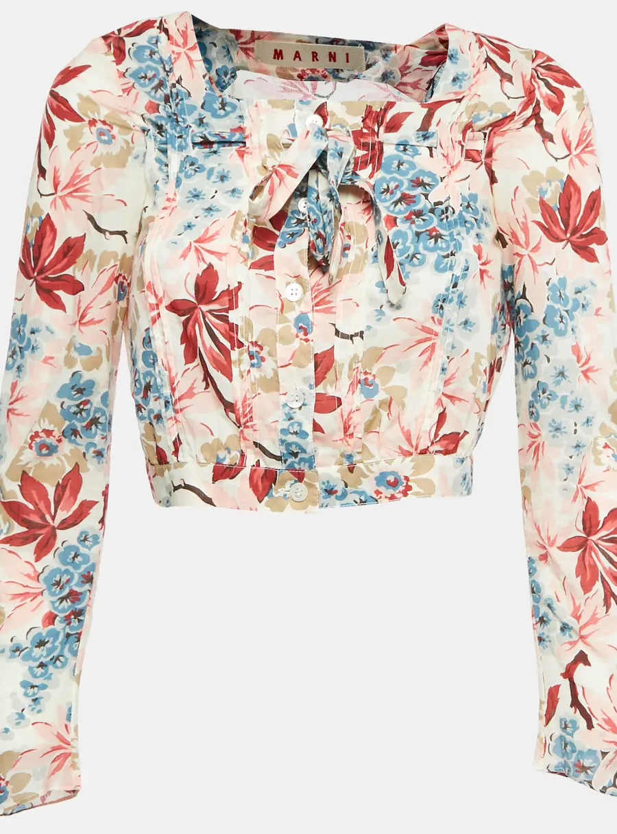 Marni Multicolor Floral Print Cotton Tie-Up Detail Blouse S