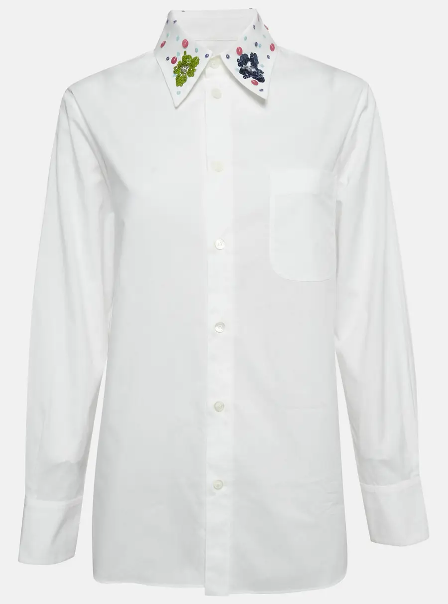 Marni White Cotton Sequined Collar Full Sleeve Shirt S