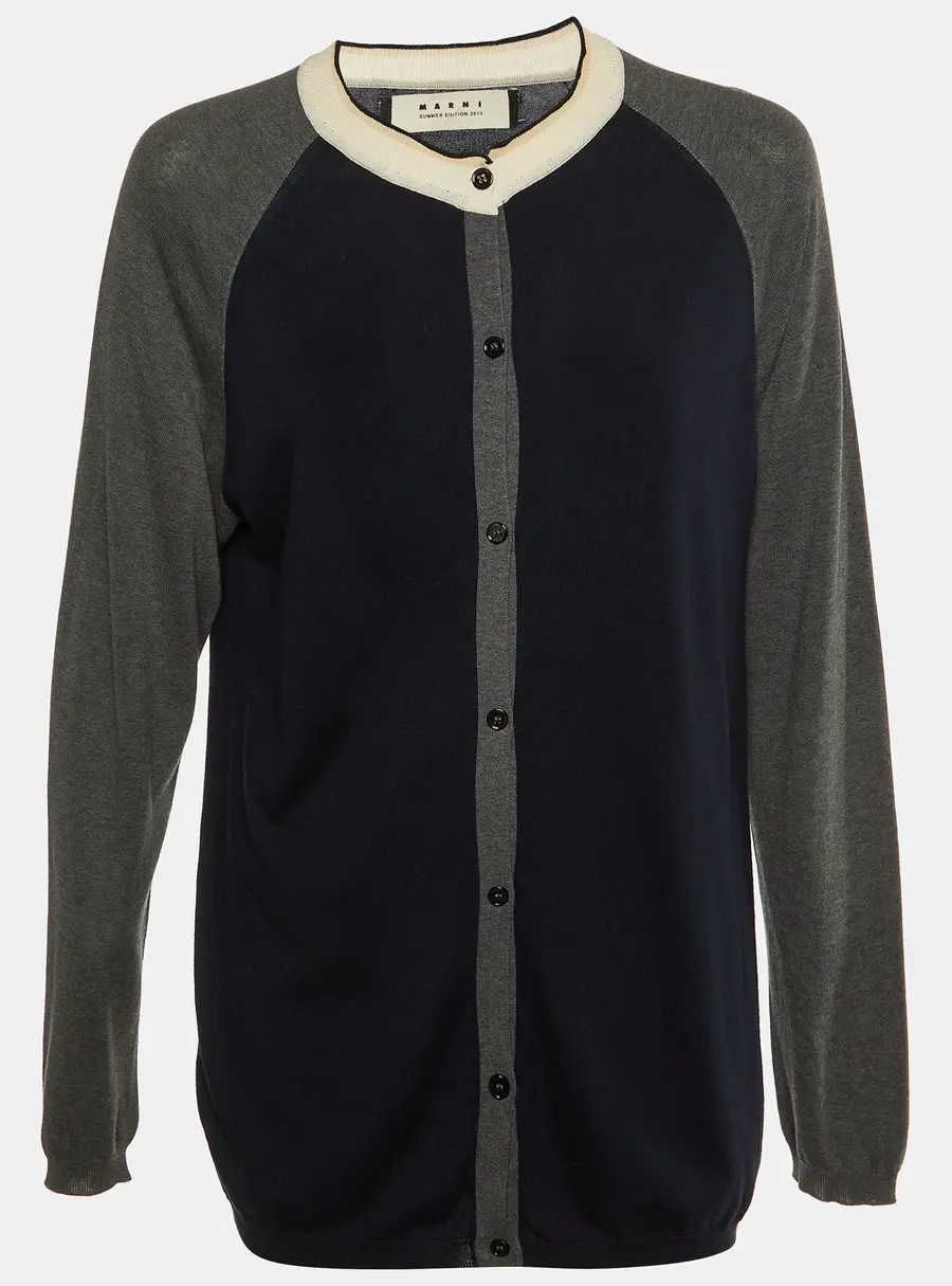 Marni Black & Grey Cotton Knit Button Front Cardigan L