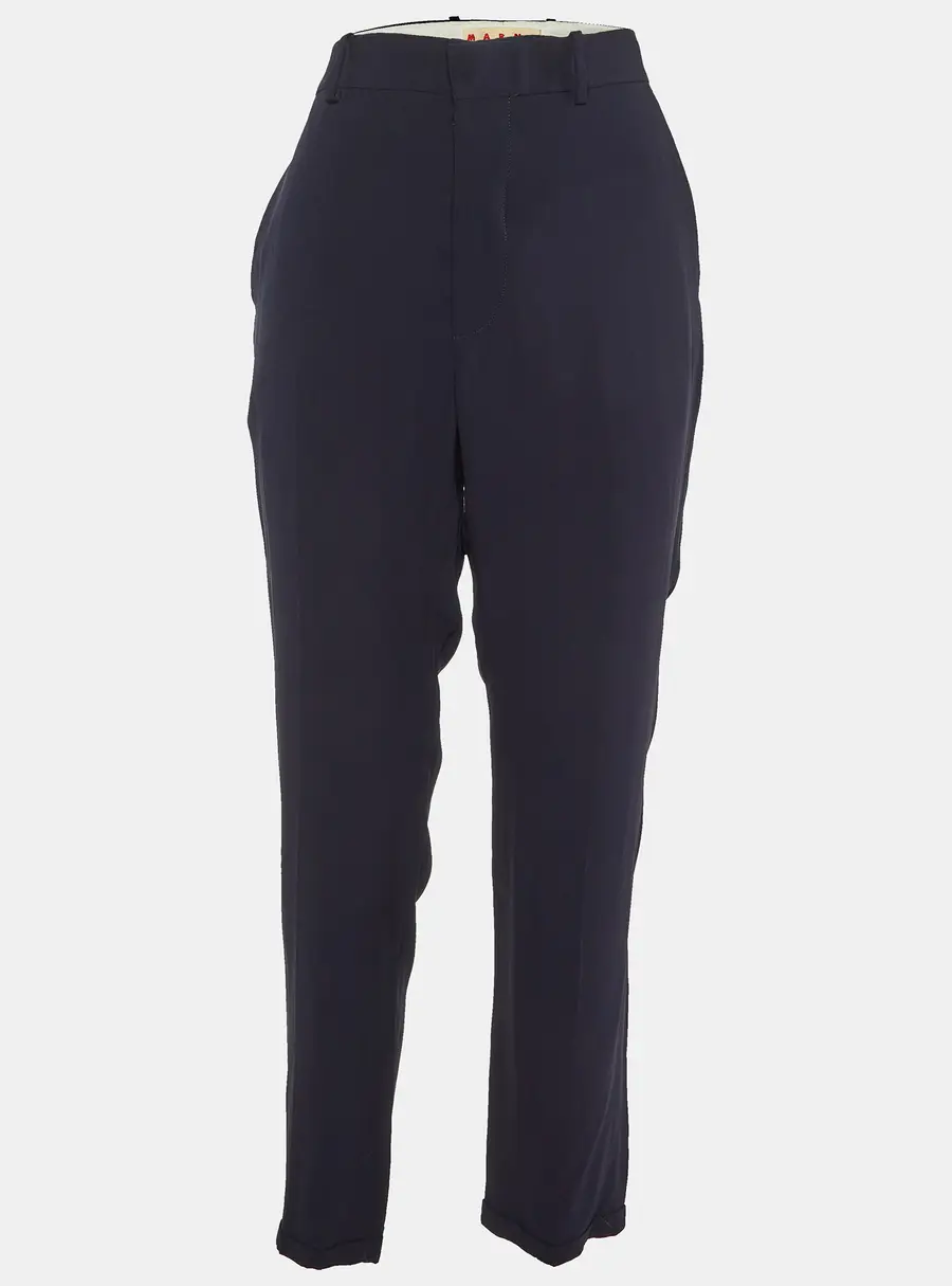 Marni Navy Blue Crepe Tapered Leg Trousers L