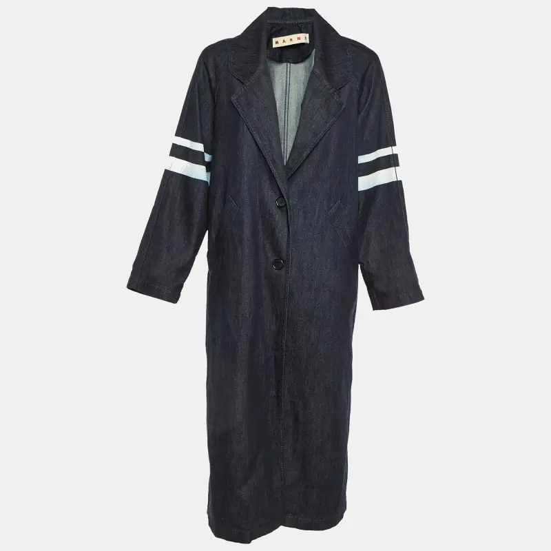 Marni Dark Blue Denim Button Front Long Coat S