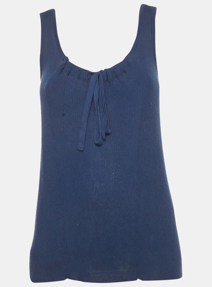 Marni Blue Rib Knit Tie-Up Detail Tank Top S