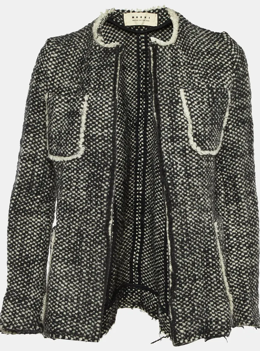 Marni Black/White Knitted Wool Pockets Open Front Jacket S