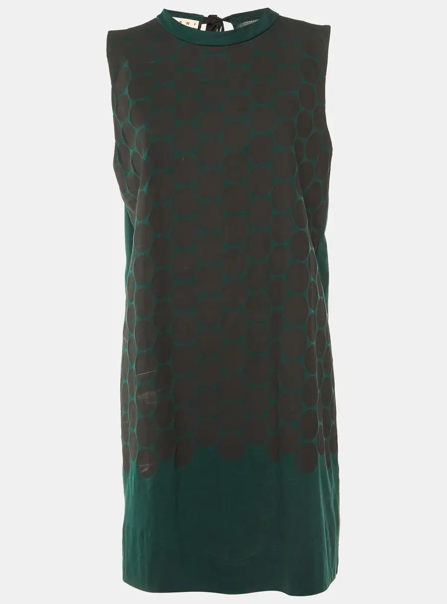 Marni Green Polka Dotted Cotton Sleeveless Shift Dress L