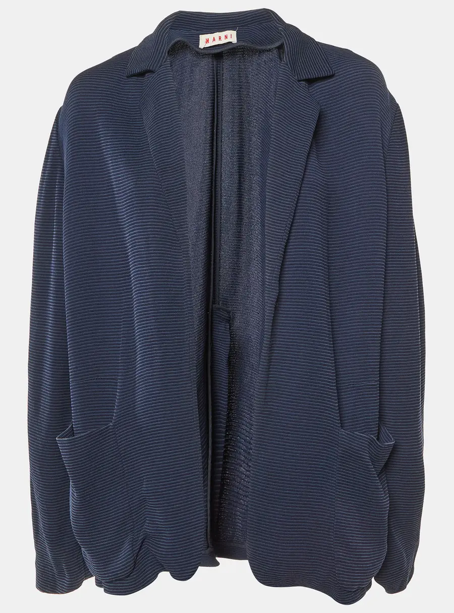 Marni Navy Blue Crepe Open Front Blazer L