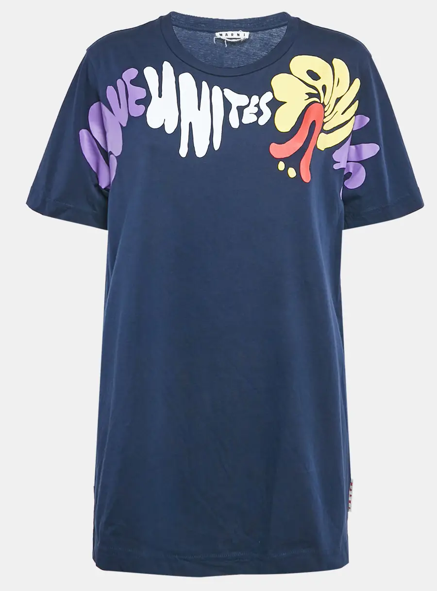 Marni Navy Blue Printed Cotton Crew Neck T-Shirt XL