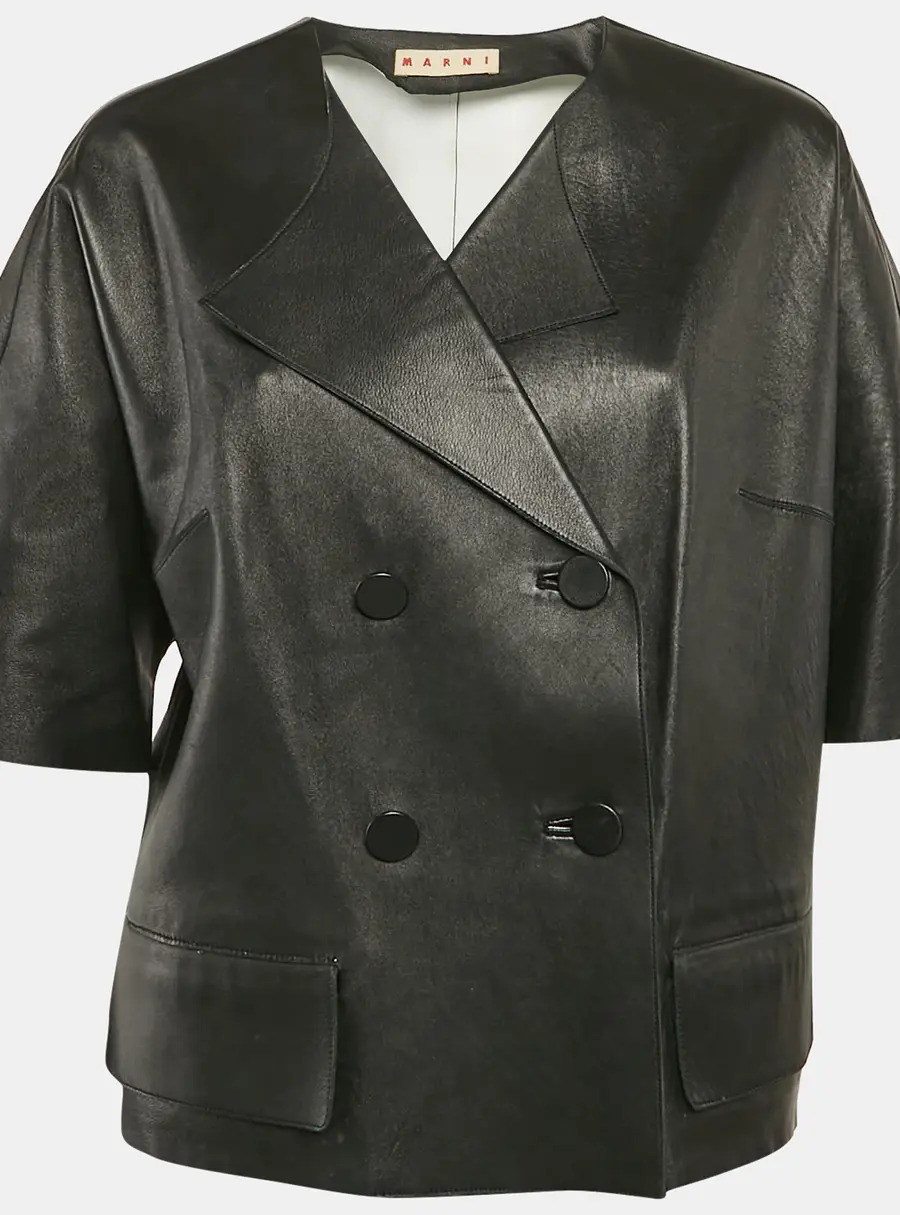 Marni Black Leather Double Breasted Short Jacket S