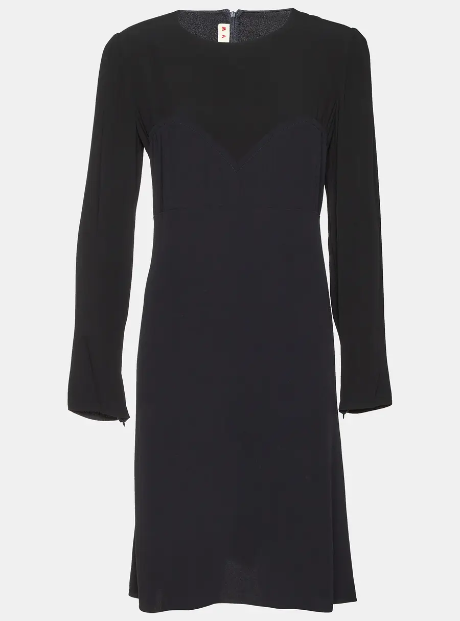 Marni Black Crepe Long Sleeve Midi Dress M