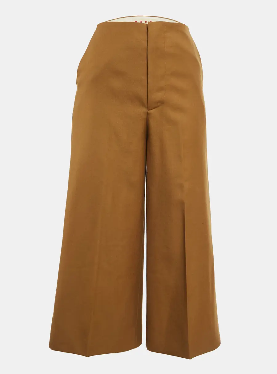Marni Brown Wool Gabardine Wide-Leg Trousers S