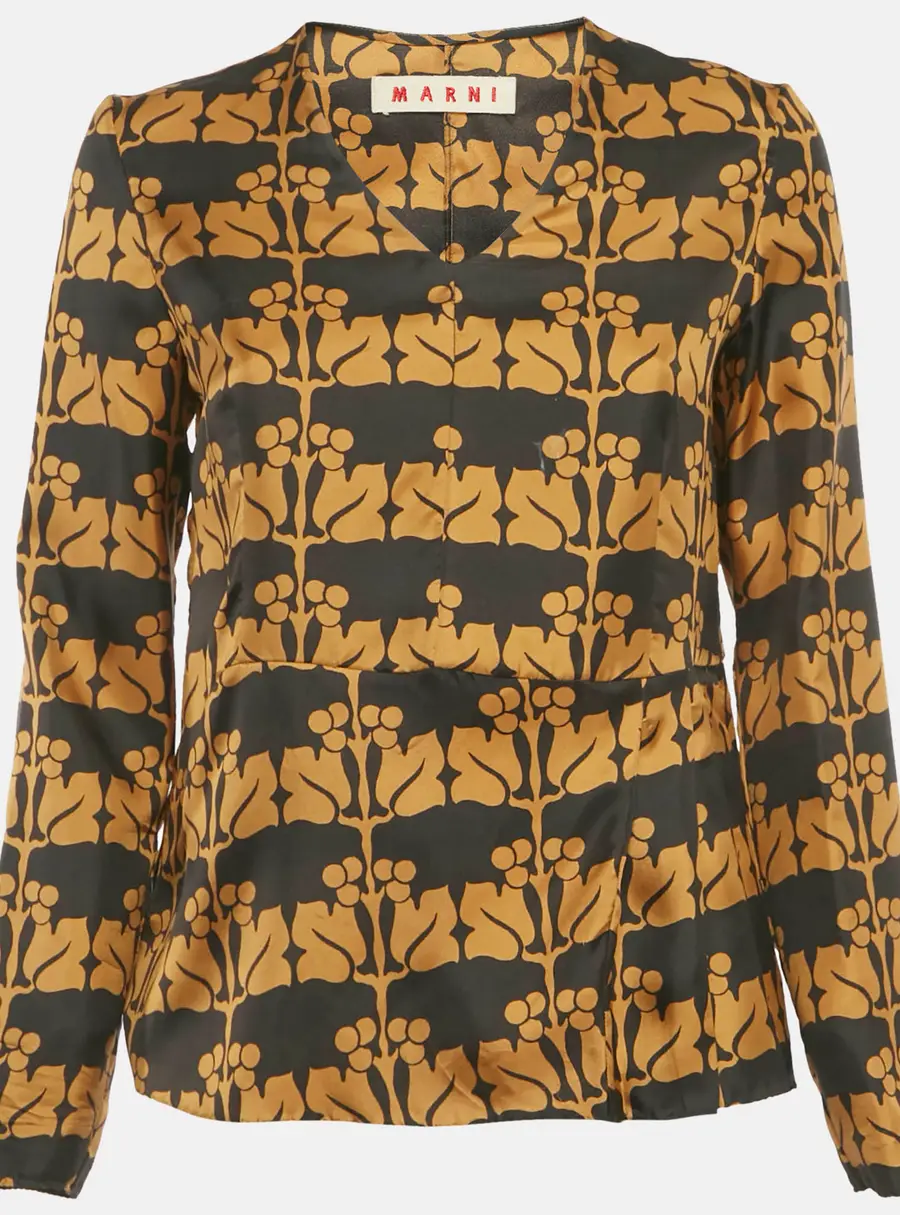 Marni Brown Printed Silk Top S