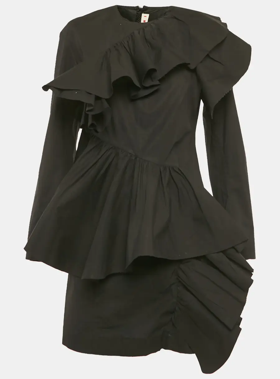 Marni Black Black Poplin Ruffled Mini Dress XS