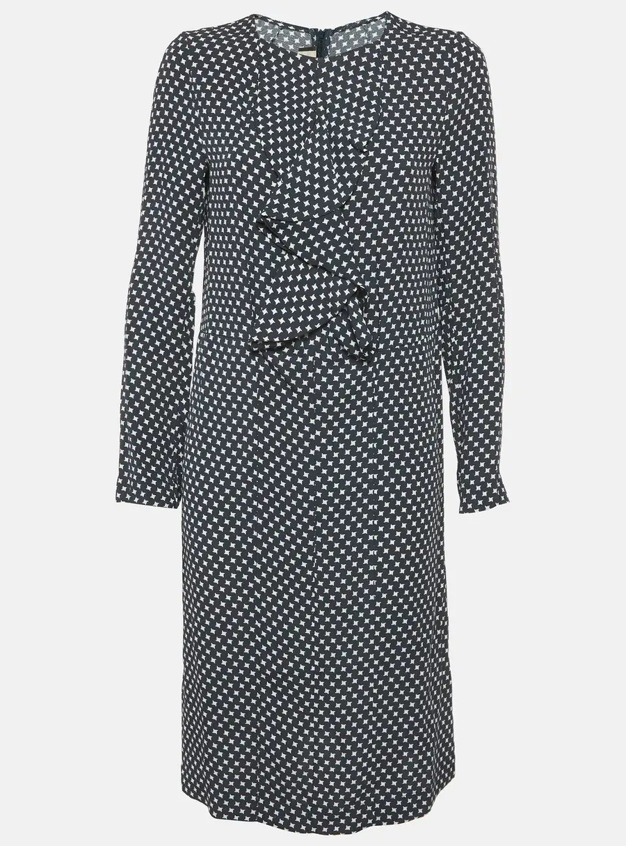 Marni Grey Printed Crepe Ruffled Short Dress M