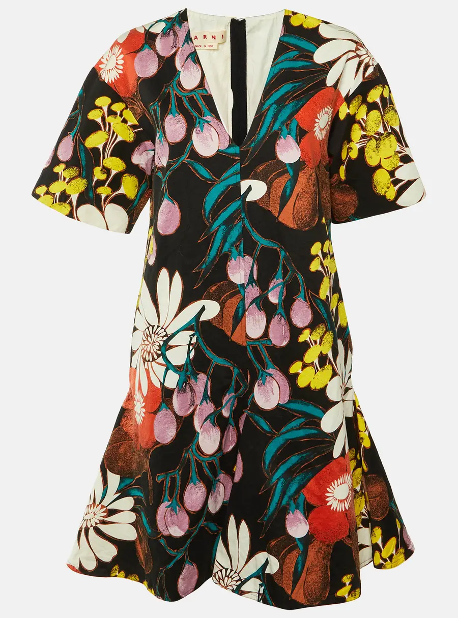 Marni Black Madder Print Cotton & Linen MIni Dress M