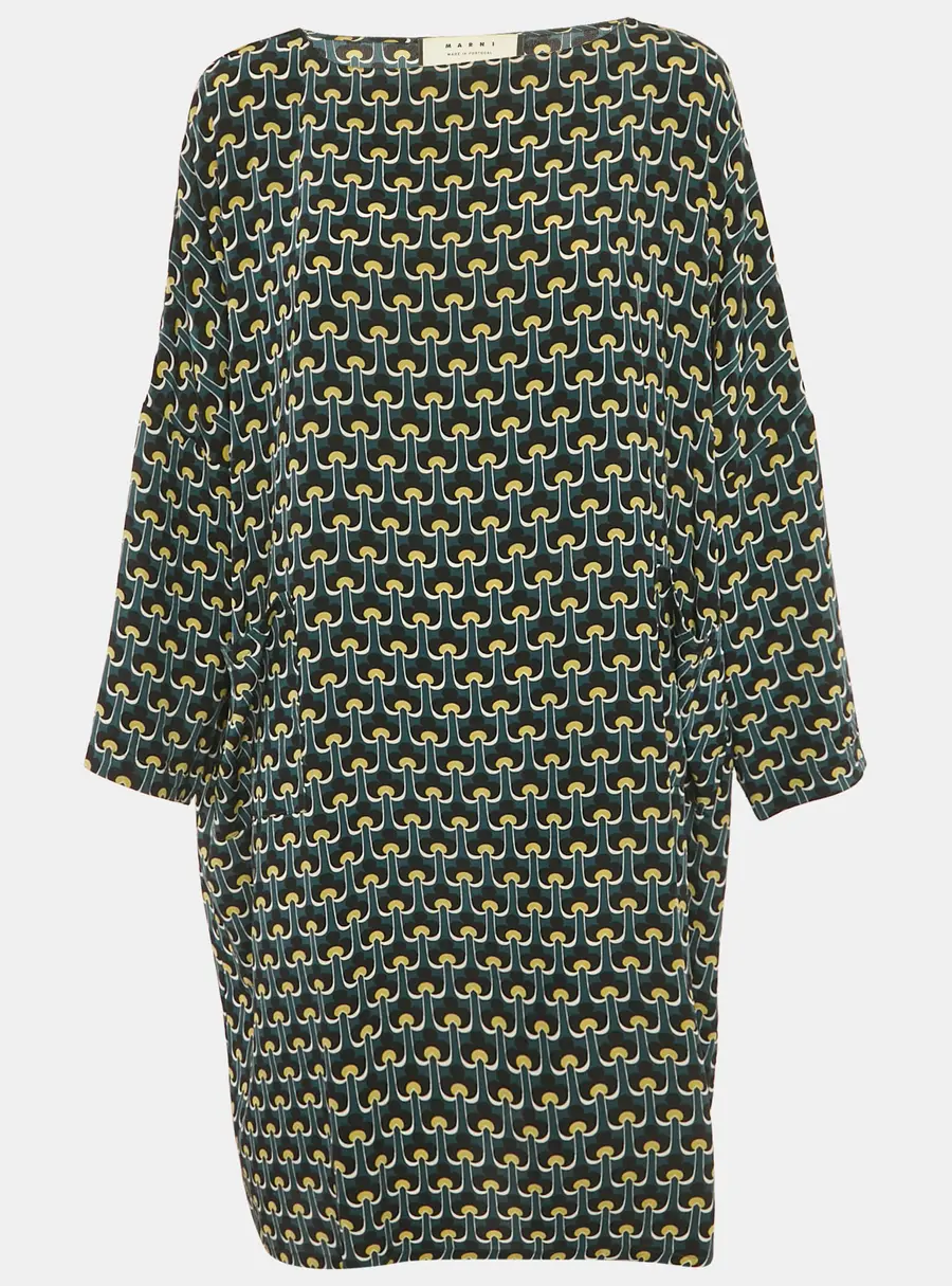 Marni Multicolor Printed Silk Loose Fit Short Dress M