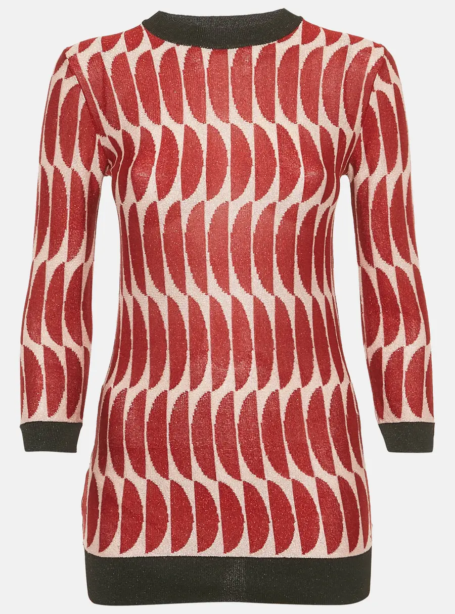 Marni Red/Pink Patterned Lurex Knit Sheer Jumper S