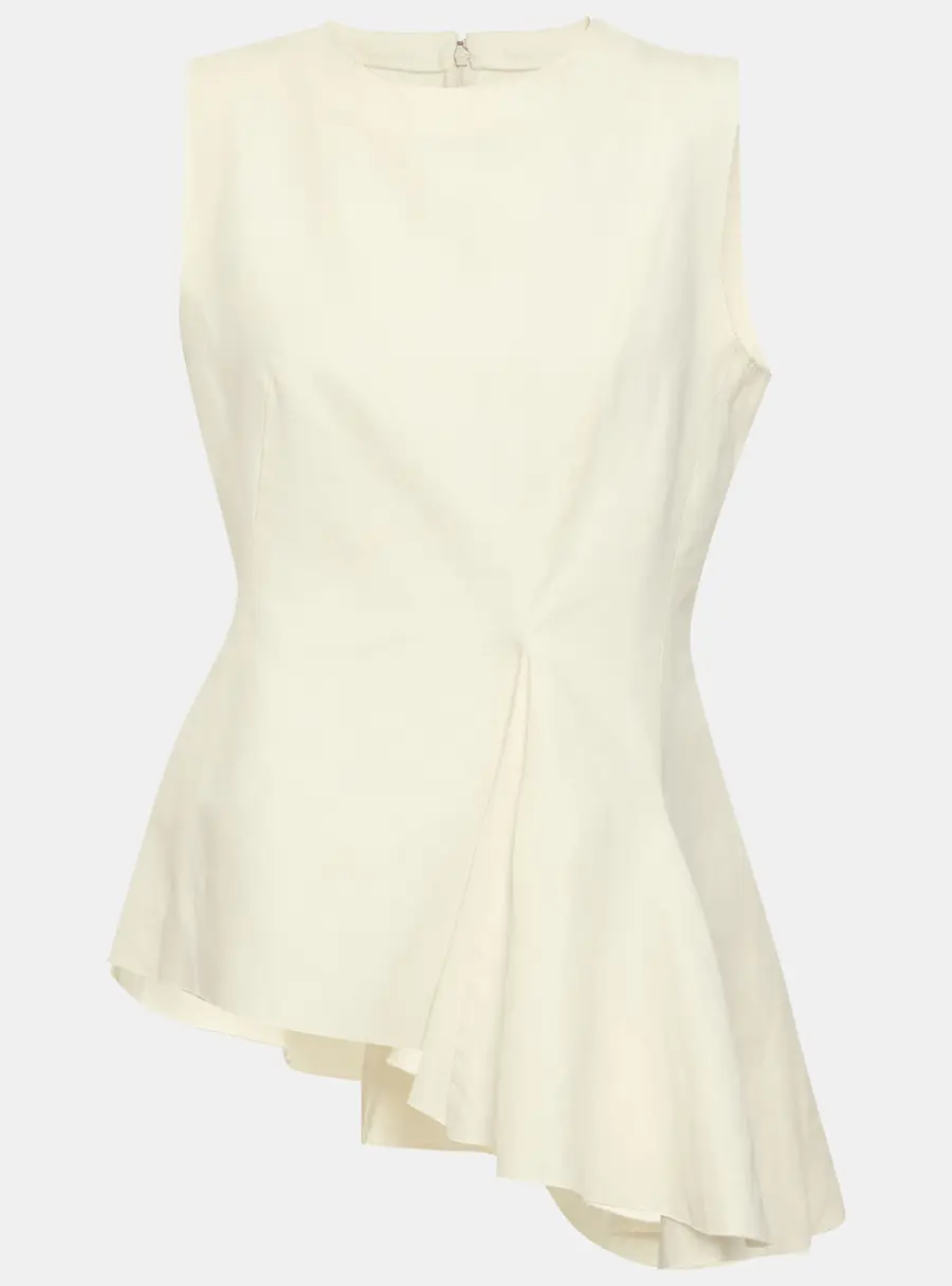 Marni White Cotton and Linen Blend Asymmetric Top M