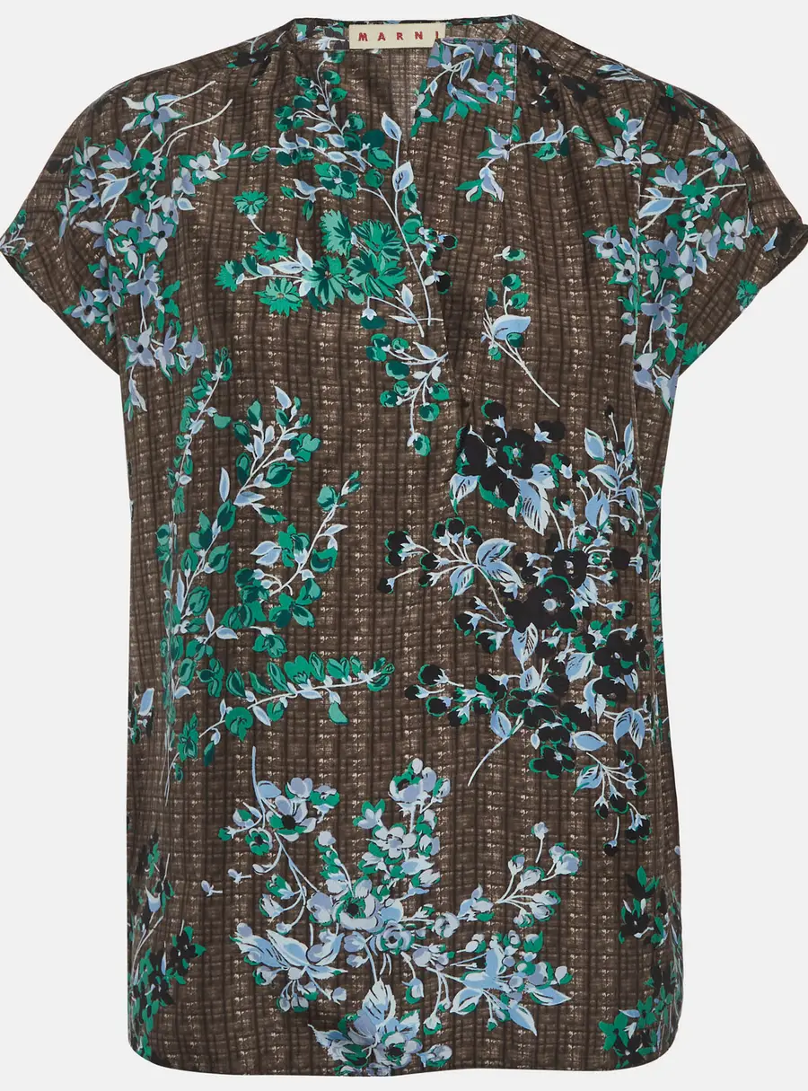 Marni Brown Floral Printed Silk Voile Blouse S