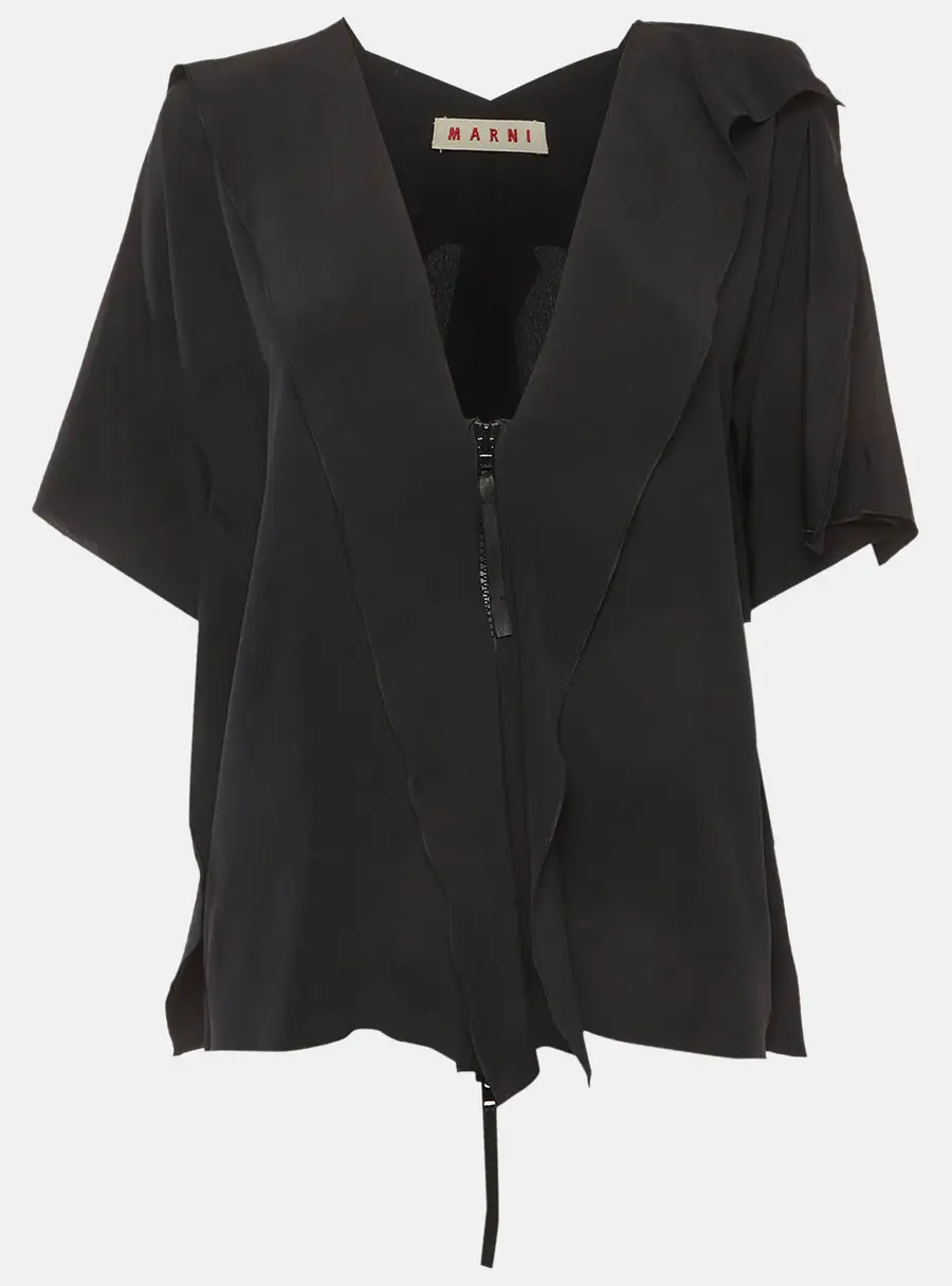 Marni Black Silk Ruffled Top S