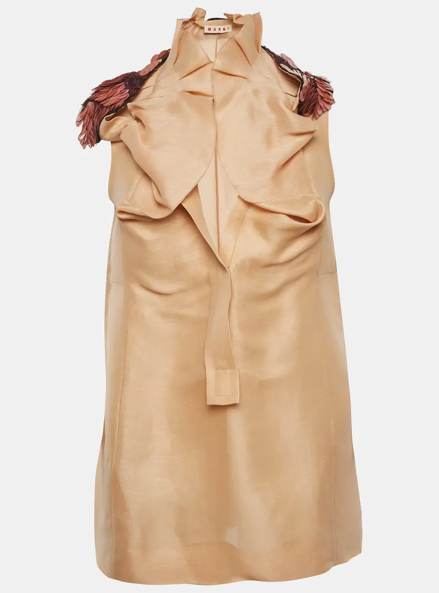 Marni Light Orange Silk Blend Embellished Ruffle Top S