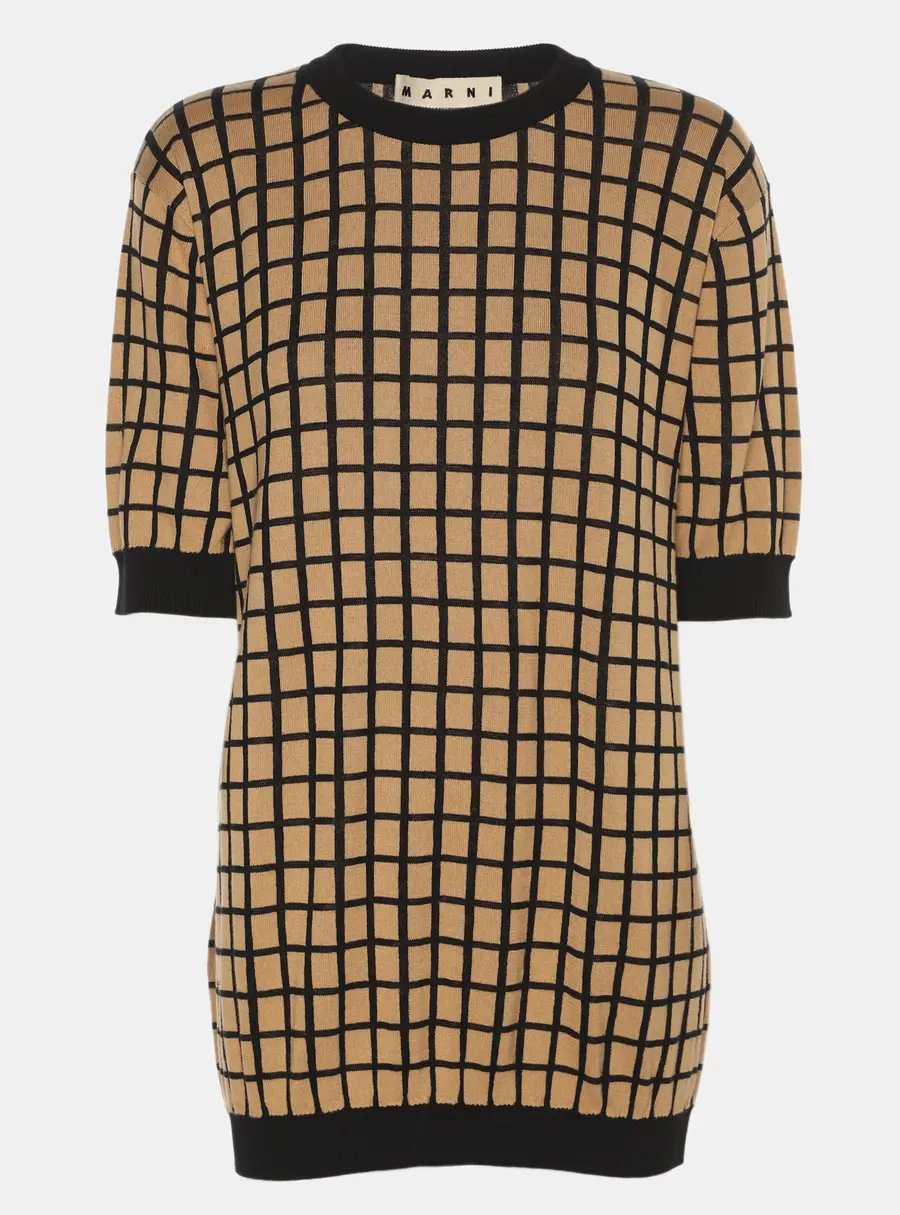 Marni Beige/Black Cotton Knit Checked Top XL