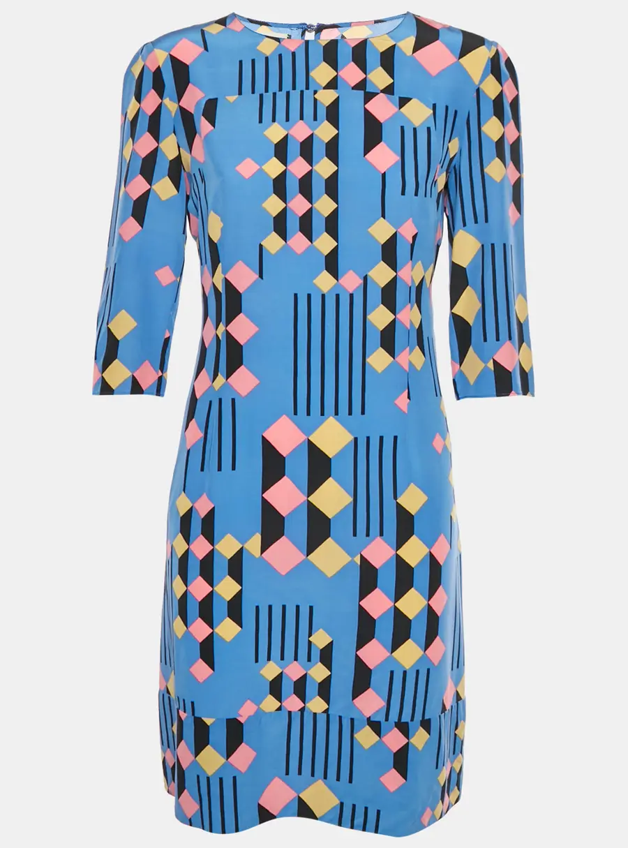 Marni Multicolour Geometric Print Crepe Shift Midi Dress M