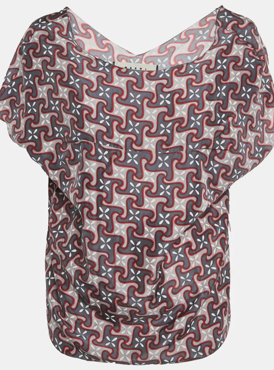 Marni Multicolour Geometric Print Silk Sleeveless Blouse M