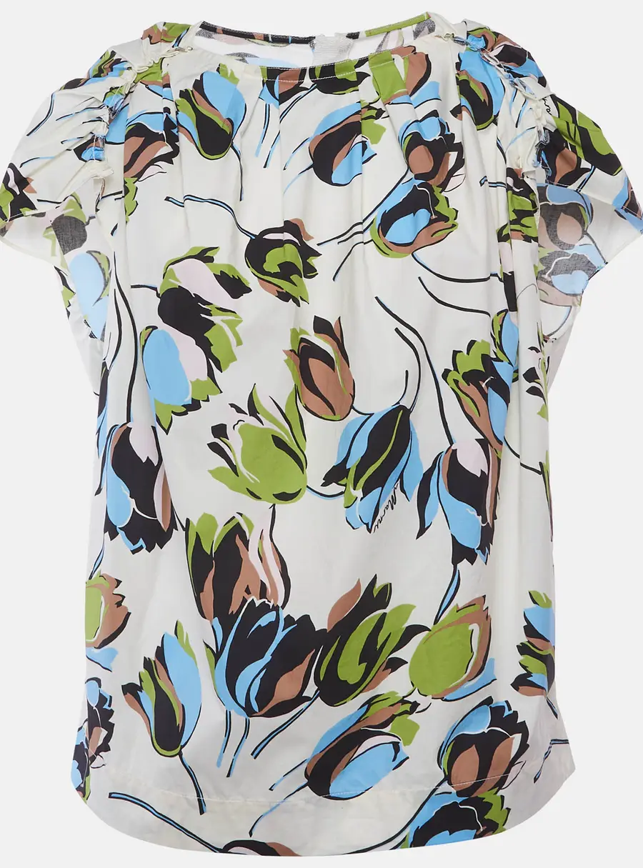 Marni Multicoloured Floral Print Cotton Pleated Blouse XS