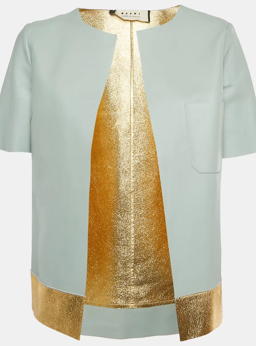 Marni Aqua/Metallic Gold Leather Open Front Jacket S