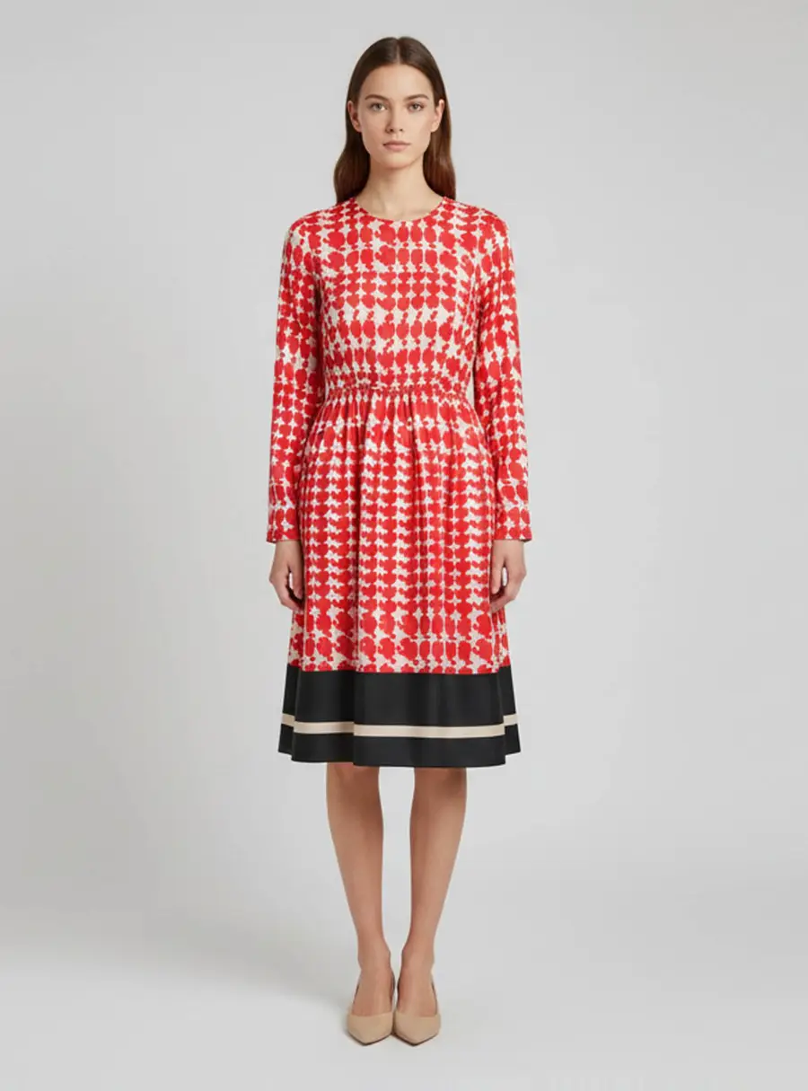 Marni Red/White Printed Satin Belted Midi Dress S