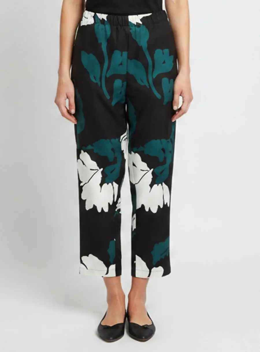 Marni Black Floral Print Cotton Cropped Trousers L