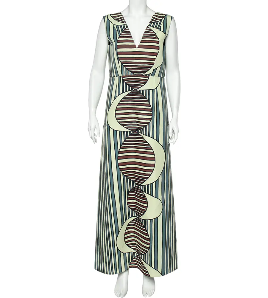 Marni Multicolor Printed Knit Plunge Neck Sleeveless Maxi Dress M