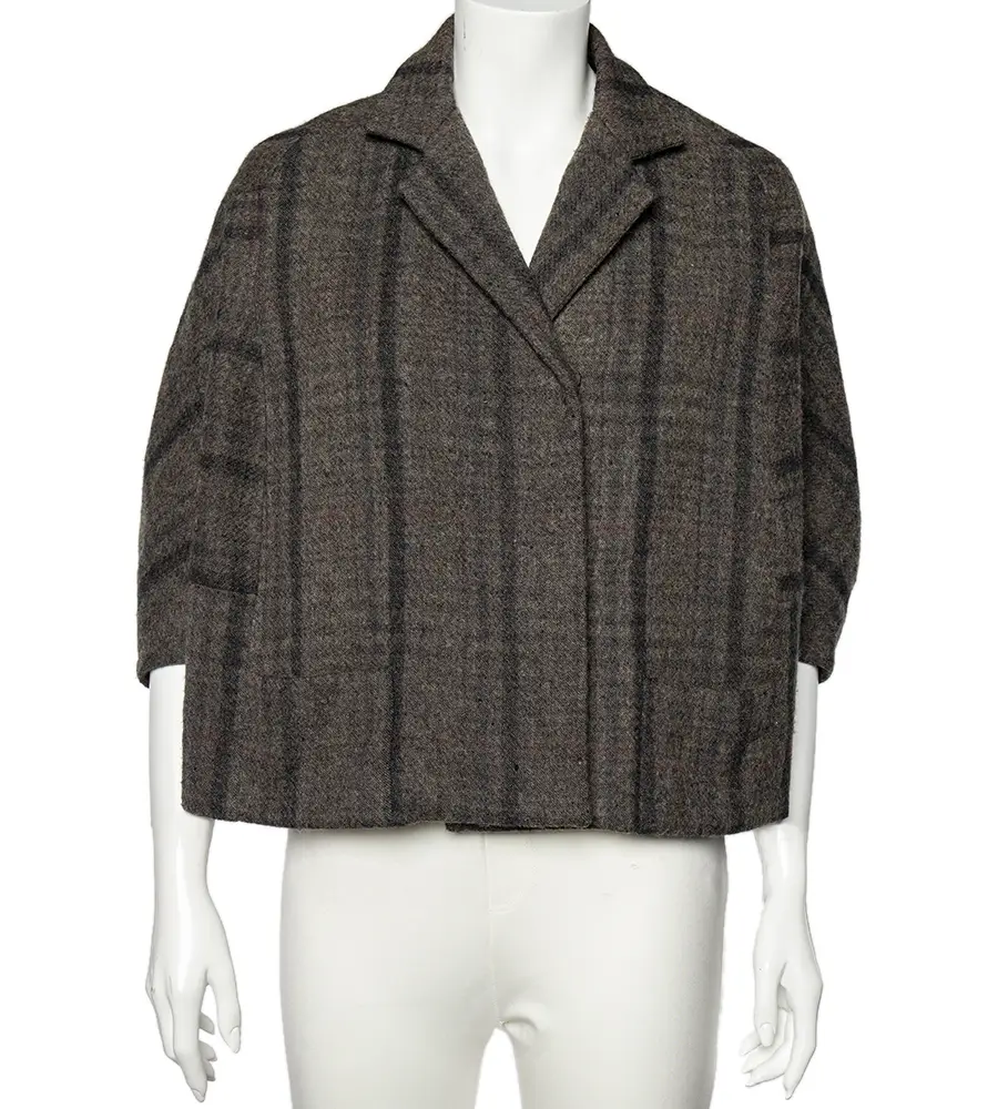 Marni Grey Checkered Wool Oversized Cropped Jacket M