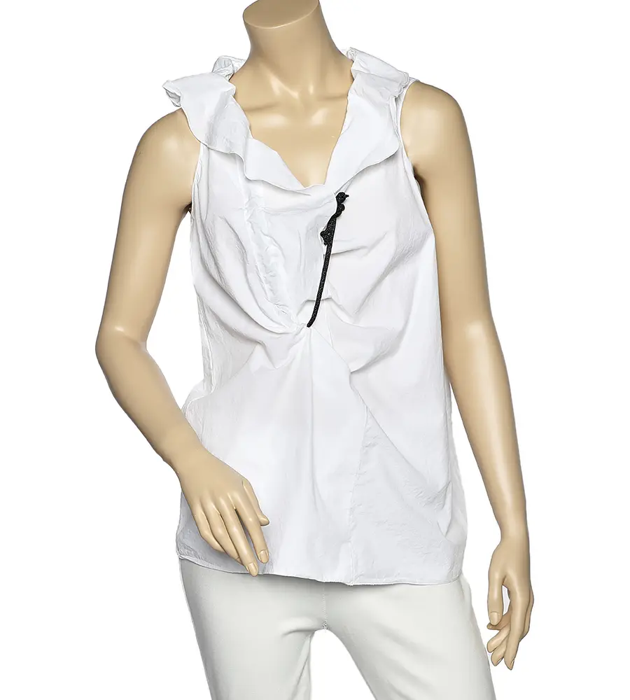 Marni White Cotton Ruffle Detail Sleeveless Top M
