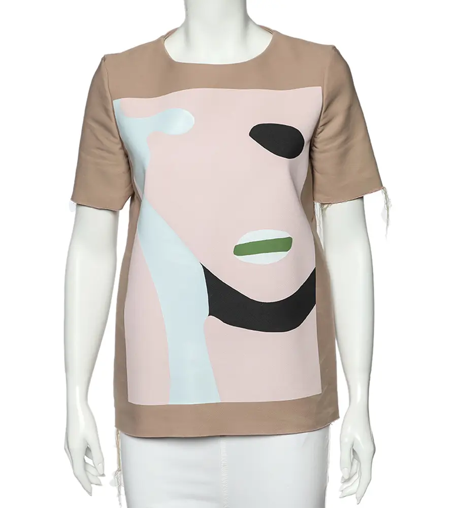 Marni Dusky Pink Printed Cotton Frayed Detailed Top S