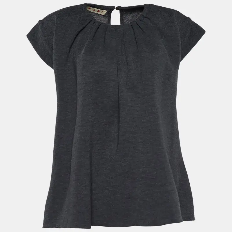 Marni Grey Wool Knit Tie Back Detail Flared Top M