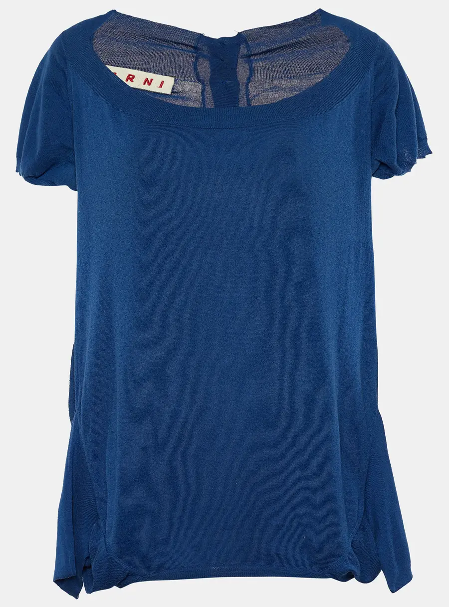 Marni Blue Cotton Knit Button Front Top L