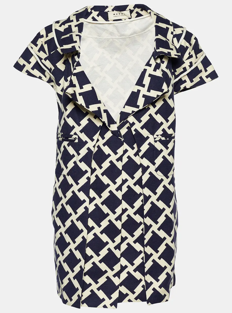 Marni Blue Houndstooth Print Cotton Short Sleeve Coat M