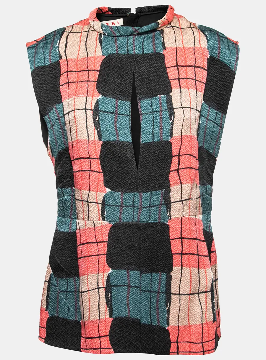 Marni Multicolor Printed Silk Crepe Keyhole Cutout Top M