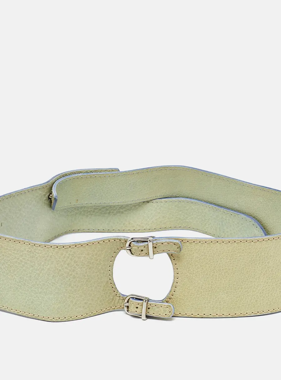 Marni Light Green Leather Adjustable Double Strap Wide Belt