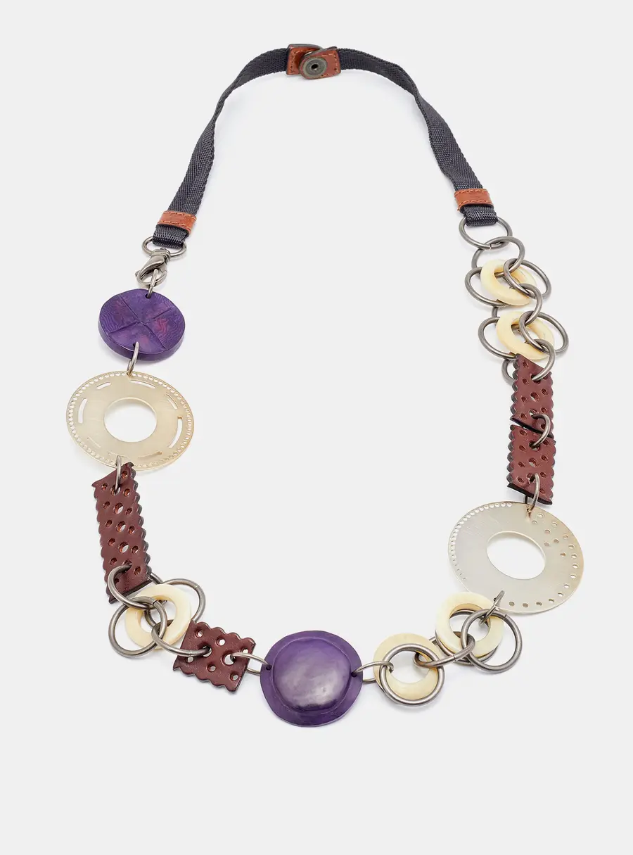 Marni Two-Tone Leather & Wood Chain Link Statement Necklace