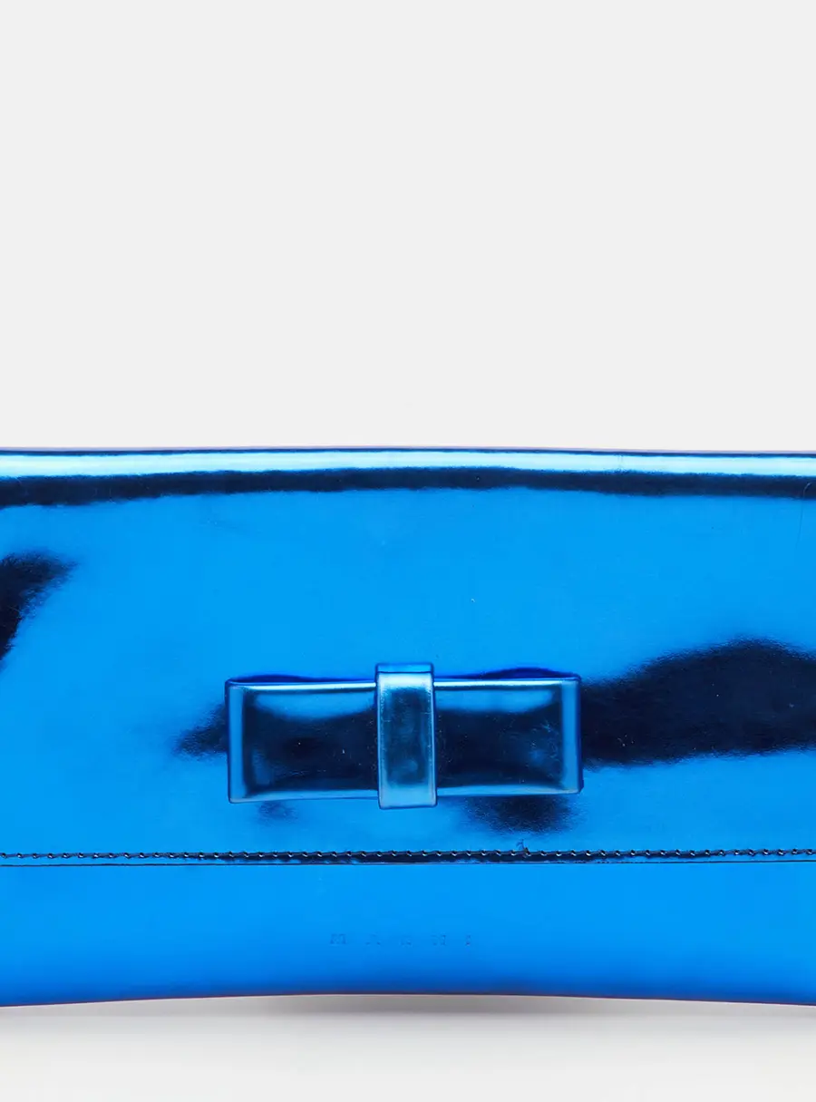 Marni Bow Blue Glossy Leather Flap Clutch
