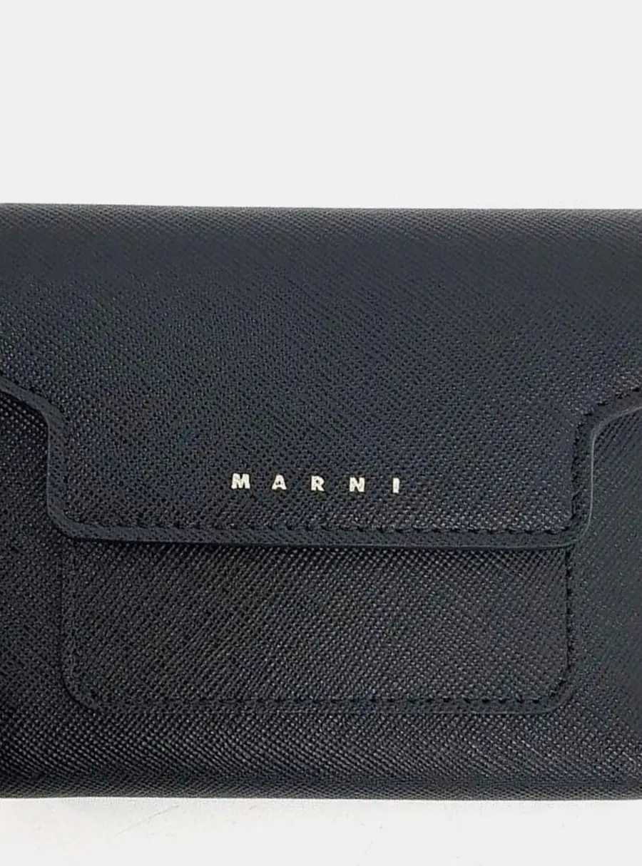 Marni Bi-Fold Wallet Black Saffiano Leather Wallet Bag