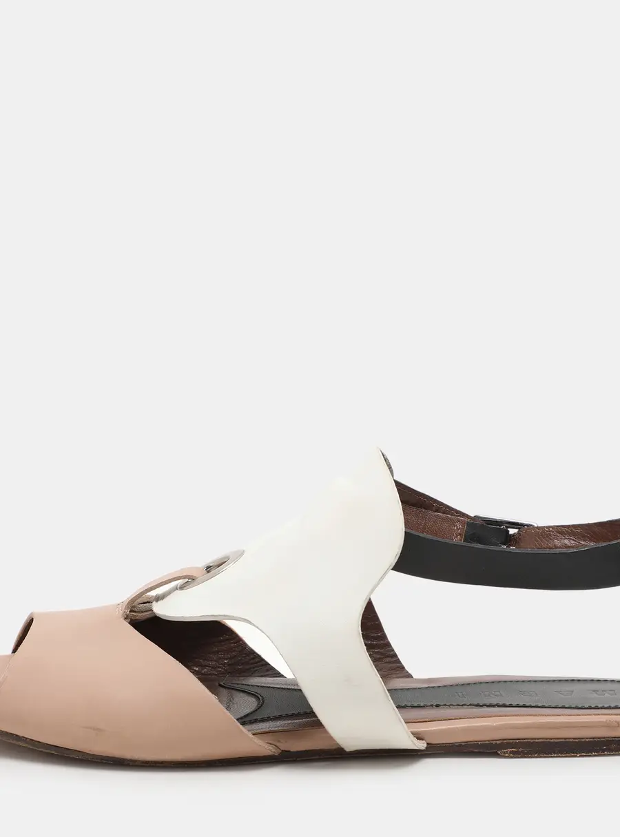 Marni Beige/White Leather Slingback Flat Sandals Size 40